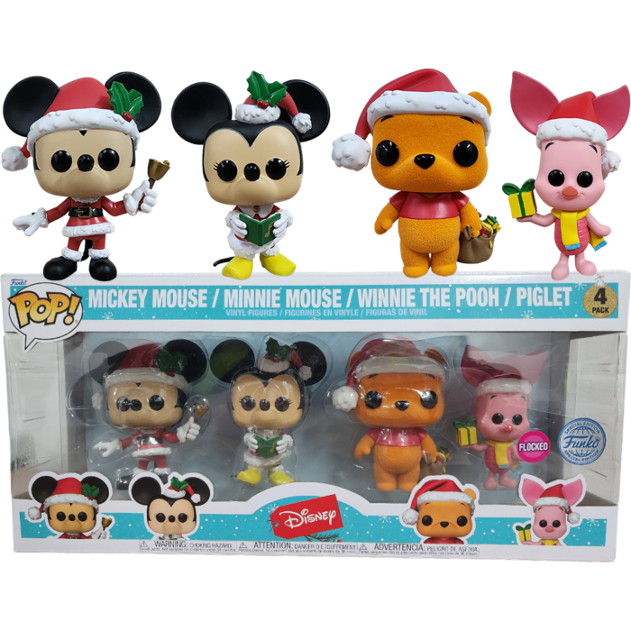 Funko Pop! Disney - Holiday - Mickey, Minnie, Piglet, Winnie the Pooh Flocked - 4-Pack