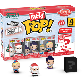 Funko Pop! Rudolph the Red-Nosed Reindeer (1964) - Santa, Mrs. Claus, Hermey & Mystery 60th Anniversary Bitty - (4-Pack)