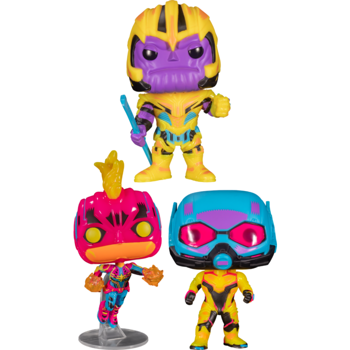 Funko Pop! Marvel: Blacklight - Thanos, Captain Marvel & Ant-Man Blacklight - Bundle (Set of 3)