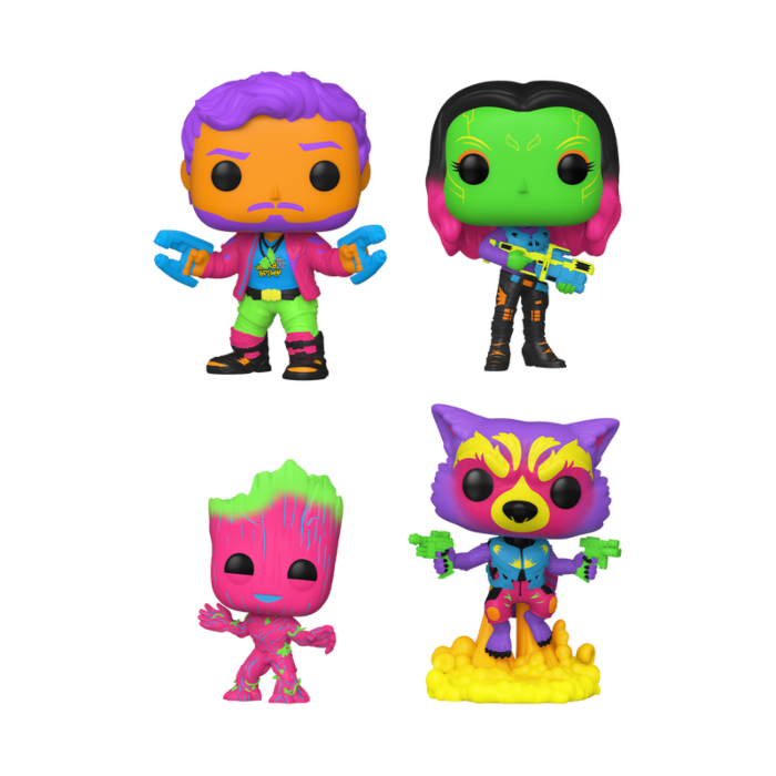 Funko Pop! Guardians of the Galaxy: Vol 2 - Star-Lord, Gamora, Groot & Rocket Raccoon Blacklight - 4-Pack