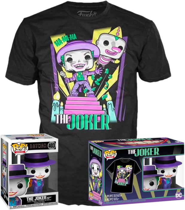 Funko Pop! Batman (1989) - The Joker with Megaphone Metallic #403 & T-Shirt Box Set