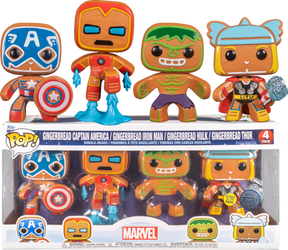 Funko Pop! Marvel: Holiday - Gingerbread Captain America, Iron Man, Thor & Hulk Glow in the Dark - 4-Pack - Real Pop Mania