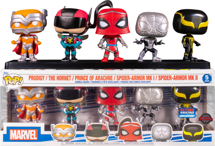 Funko Pop! Spider-Man - Prodigy, The Hornet, Prince of Arachne, Spider-Armor Mk I & Spider-Armor Mk II - 5-Pack - Real Pop Mania