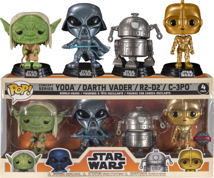 Funko Pop! Star Wars - Yoda, C-3PO, Darth Vader & R2-D2 Ralph McQuarrie Concept Series - 4-Pack - Real Pop Mania