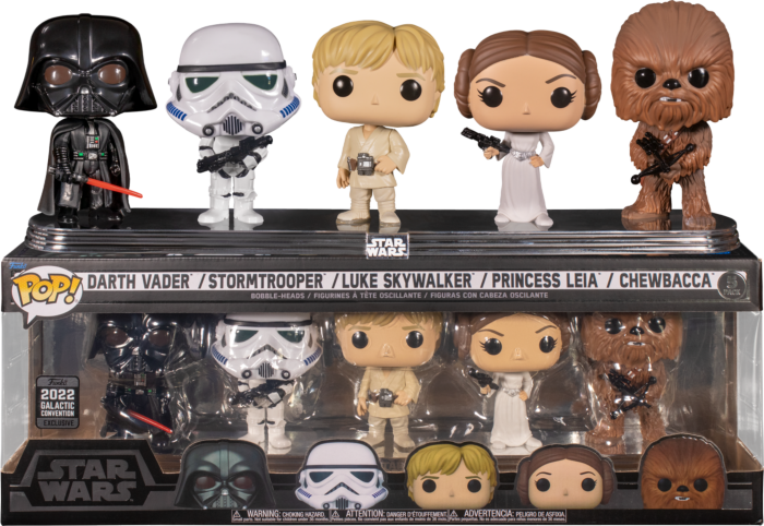 Funko Pop! Star Wars - Darth Vader, Stormtrooper, Chewbacca, Princess Leia & Luke Skywalker 5-Pack (2022 Galactic Convention Exclusive) - Real Pop Mania