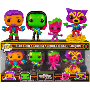 Funko Pop! Guardians of the Galaxy: Vol 2 - Star-Lord, Gamora, Groot & Rocket Raccoon Blacklight - 4-Pack