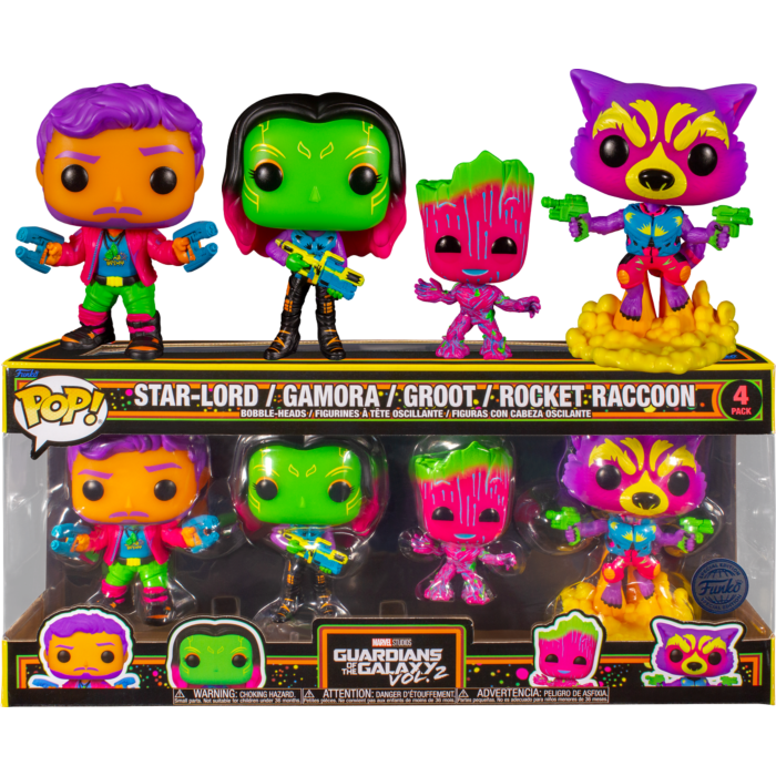 Funko Pop! Guardians of the Galaxy: Vol 2 - Star-Lord, Gamora, Groot & Rocket Raccoon Blacklight - 4-Pack