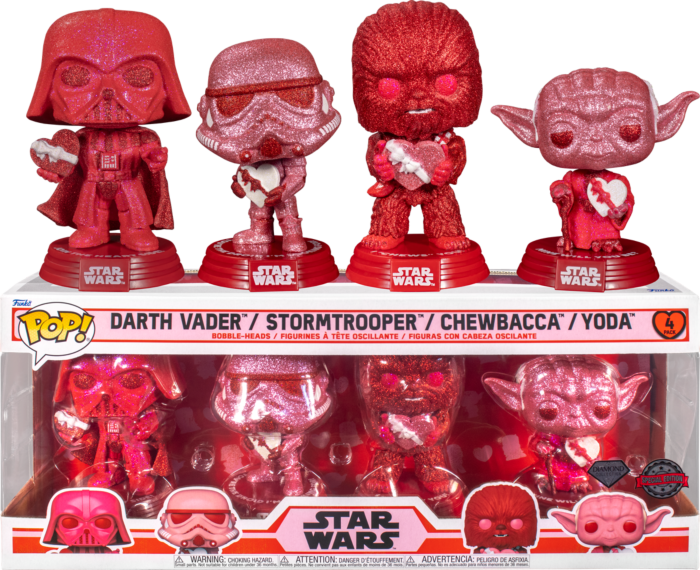 Funko Pop! Star Wars - Yoda, Chewbacca, Darth Vader & Stormtrooper Valentine's Day Diamond Glitter - 4-Pack - Real Pop Mania