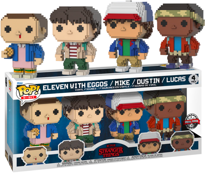 Funko Pop! Stranger Things - Dustin, Lucas, Mike & Eleven with Eggos 8-Bit - 4-Pack - Real Pop Mania