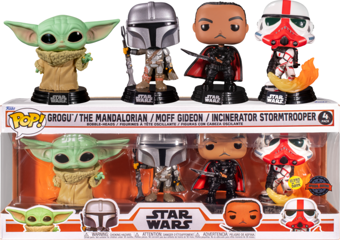 Funko Pop! Star Wars: The Mandalorian - The Mandalorian, Moff Gideon, Grogu (The Child) & Incinerator Stormtrooper - 4-Pack - Real Pop Mania