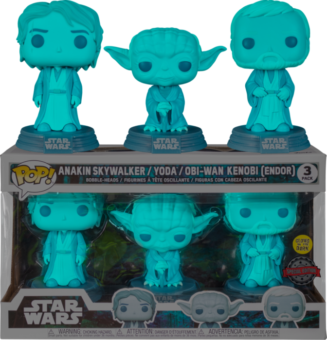 Funko Pop! Star Wars: Across the Galaxy - Anakin Skywalker, Yoda & Obi-Wan Kenobi Endor Force Ghost Glow in the Dark - 3-Pack - Real Pop Mania