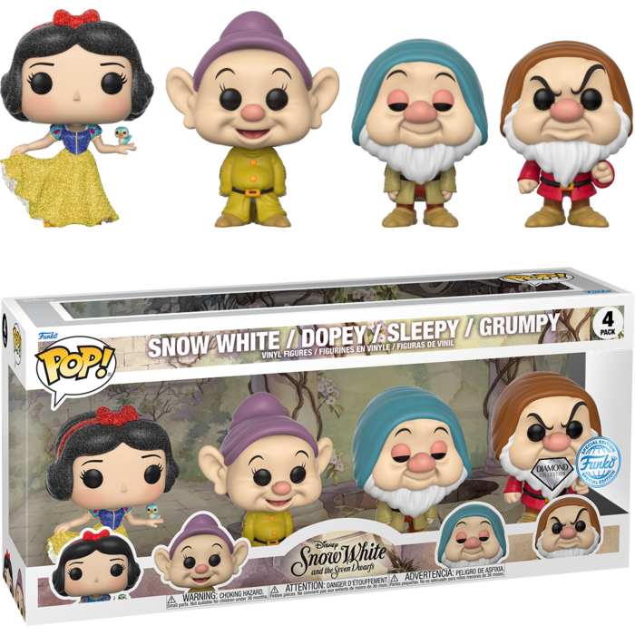 Funko Pop! Snow White and the Seven Dwarfs (1937) - Dopey, Sleepy, Doc & Snow White Diamond Glitter - 4-Pack