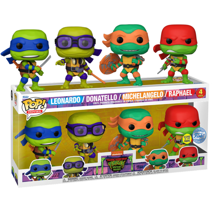 Funko Pop! Teenage Mutant Ninja Turtles: Mutant Mayhem - Turtles Glow in the Dark - 4-Pack