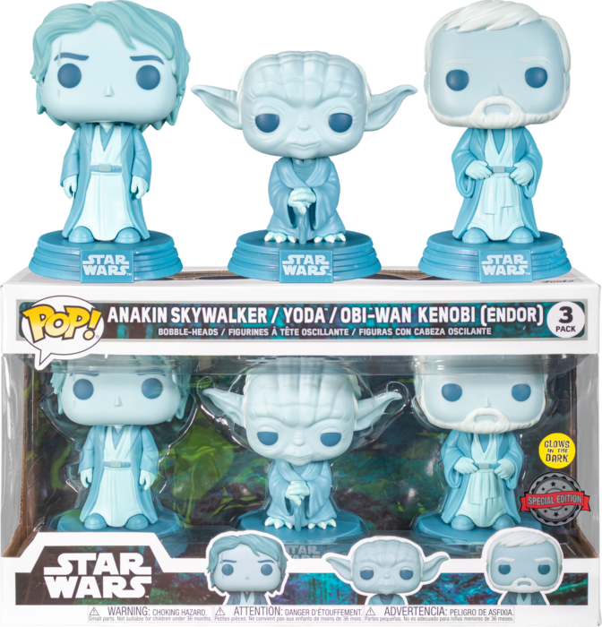 Funko Pop! Star Wars: Across the Galaxy - Anakin Skywalker, Yoda & Obi-Wan Kenobi Endor Force Ghost Glow in the Dark - 3-Pack - Real Pop Mania