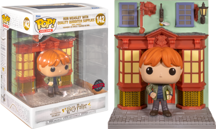 Funko Pop! Harry Potter - Ron Weasley with Quality Quidditch Supplies Diagon Alley Diorama Deluxe #142 - Real Pop Mania