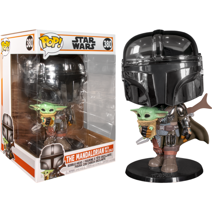 Funko Pop! Star Wars: The Mandalorian – The Mandalorian Chrome Armour with The Child 10” #380 - The Amazing Collectables